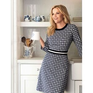 Draper James Honeycomb Navy and White Patterned Dress